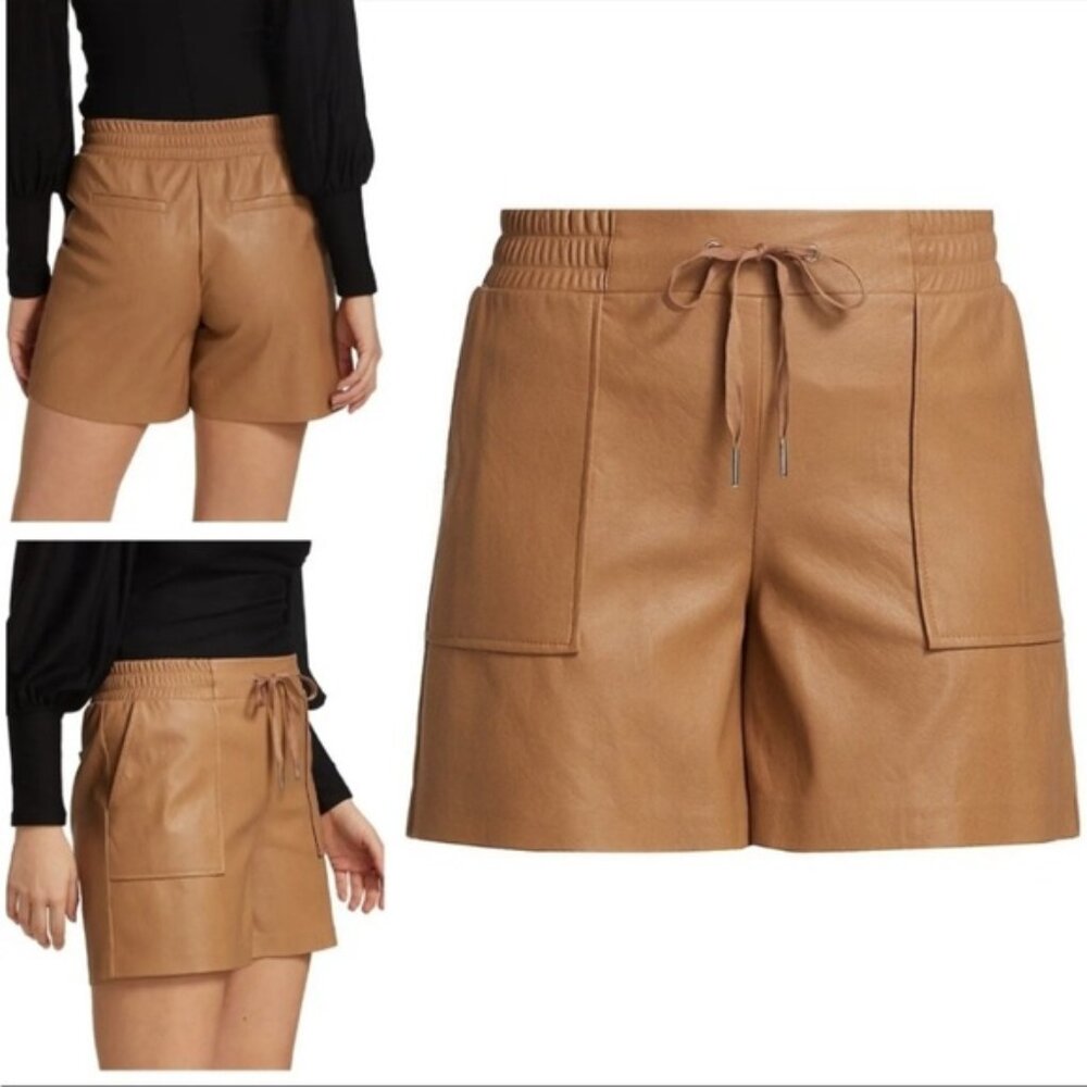 N: Philanthropy Samy Leatherette High-Rise Shorts, Camel Color, Size XS